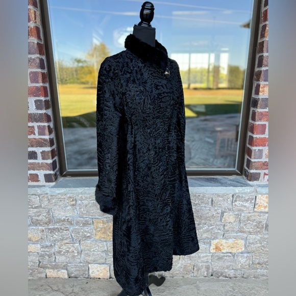 Stunning Midnight Black Persian Broadtail Lambswool Trench Coat Women’s XS/S - Picture 2 of 13